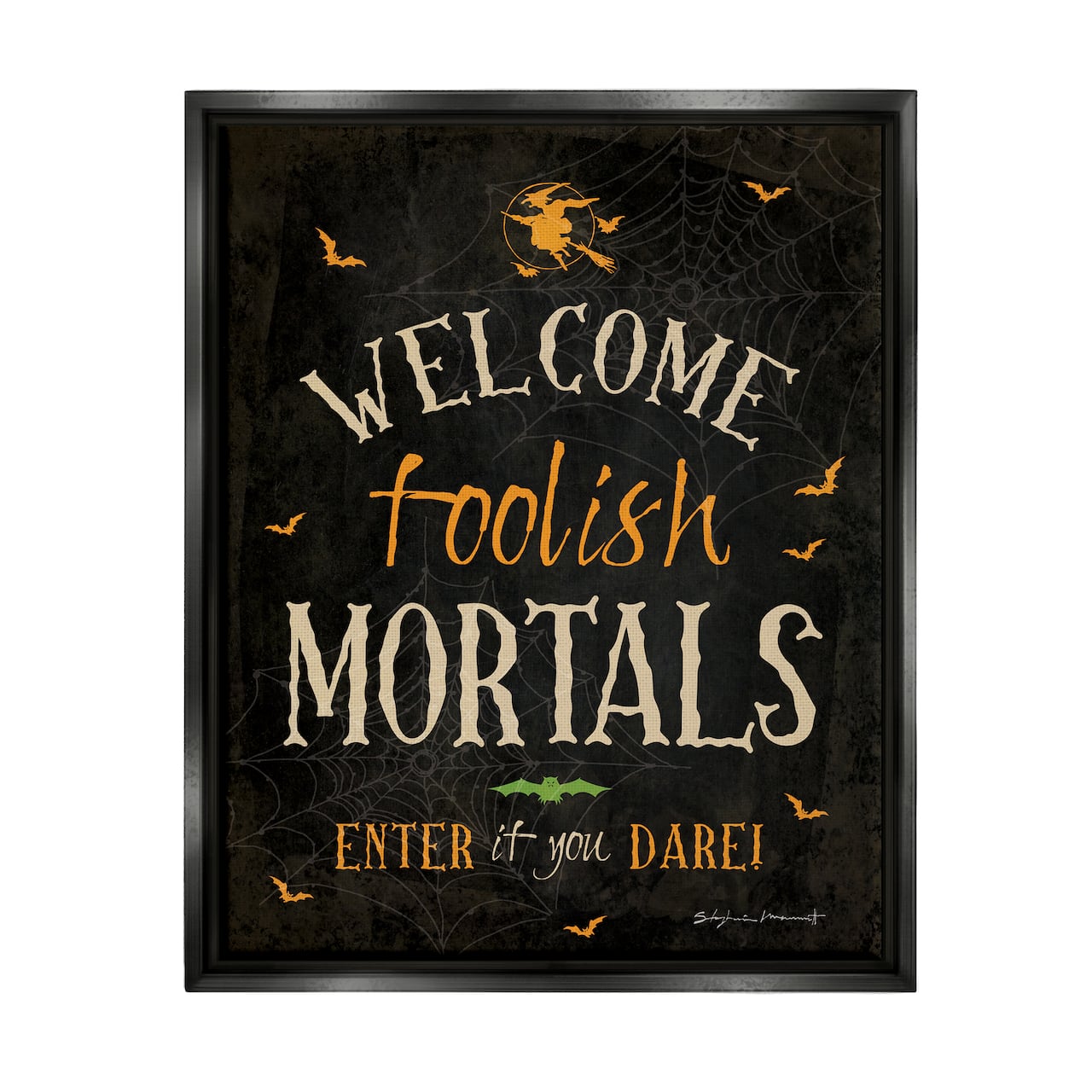 Stupell Industries Welcome Foolish Mortals Phrase Framed Floater Canvas Wall Art
